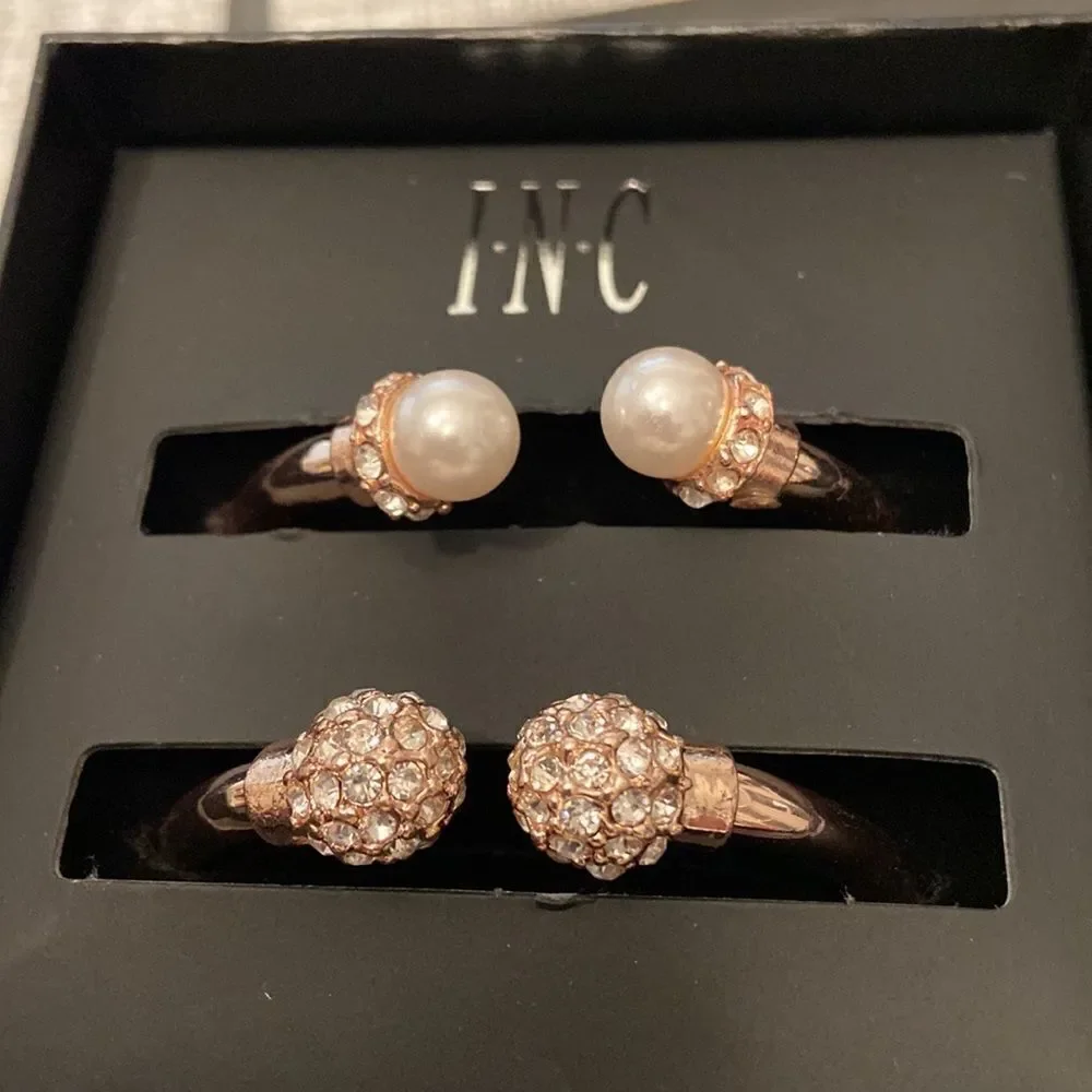 I.n.c. Imitation Rose Pearl and Crystal Fireball Hinge Bracelet Set in Rose Gold